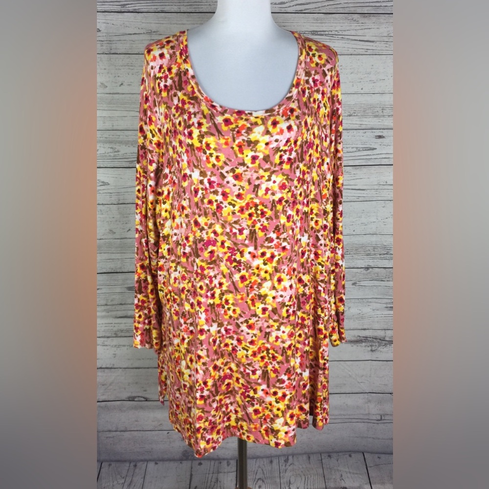 Isaac Mizrahi Elements Multicolor Geo Print Long Sleeve Stretch Tunic Top